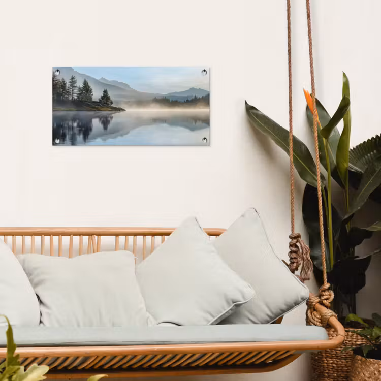Meer - Mist - Bergen - Landschap tuinposter los doek klein -sfeer7