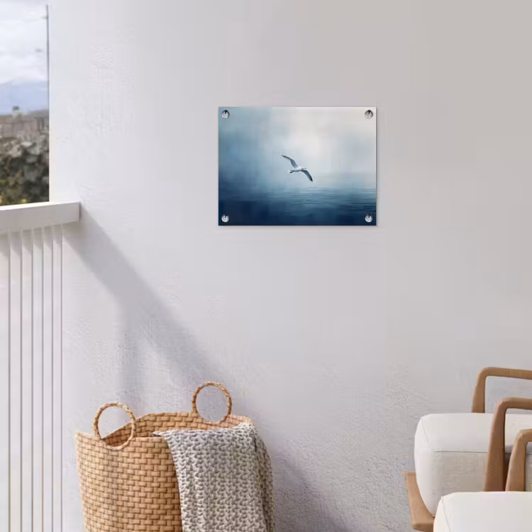 Meeuw - Wit - Zee - Mistig tuinposter los doek klein -sfeer8