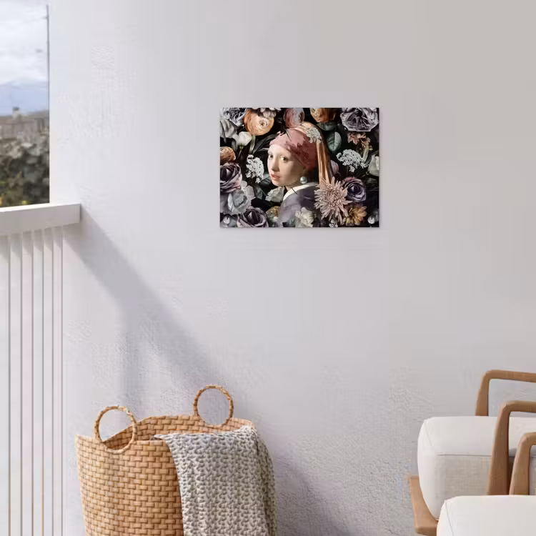 Meisje met de parel - Bloemen - Vermeer - Pastel - Kunstwerk - Schilderij - Oude meesters tuinposter los doek klein -sfeer8
