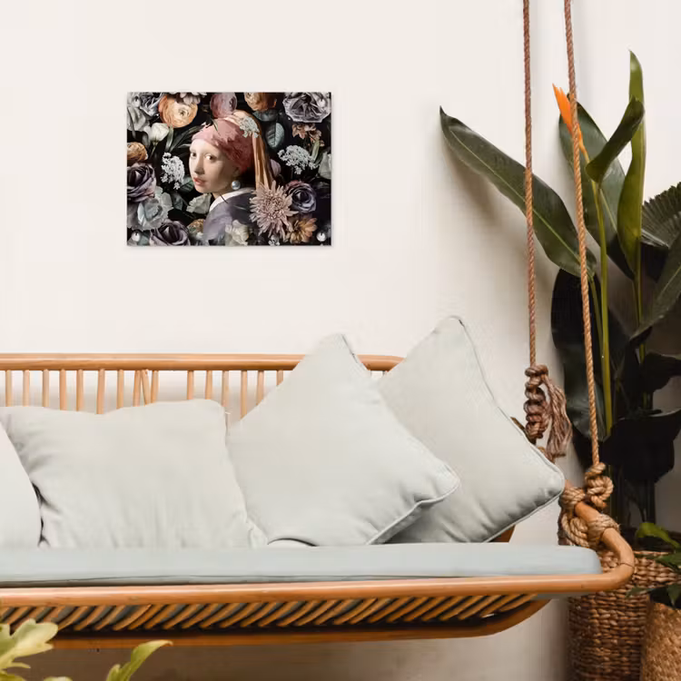 Meisje met de parel - Bloemen - Vermeer - Pastel - Kunstwerk - Schilderij - Oude meesters tuinposter los doek klein -sfeer7