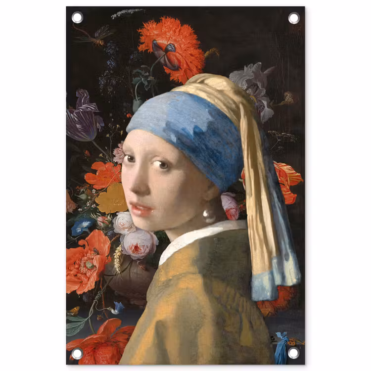 Meisje met de parel - Johannes Vermeer - Bloemen tuinposter los doek klein -3d