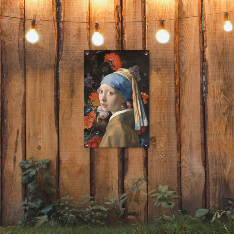 Meisje met de parel - Johannes Vermeer - Bloemen tuinposter los doek klein -sfeer1