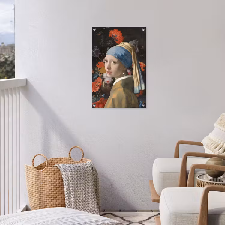 Meisje met de parel - Johannes Vermeer - Bloemen tuinposter los doek klein -sfeer8