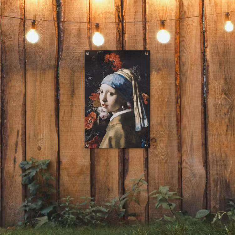 Meisje met de parel - Johannes Vermeer - Bloemen - Rood tuinposter los doek klein -sfeer1