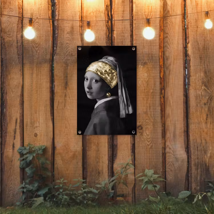 Meisje met de parel - Johannes Vermeer - Goud tuinposter los doek klein -sfeer1
