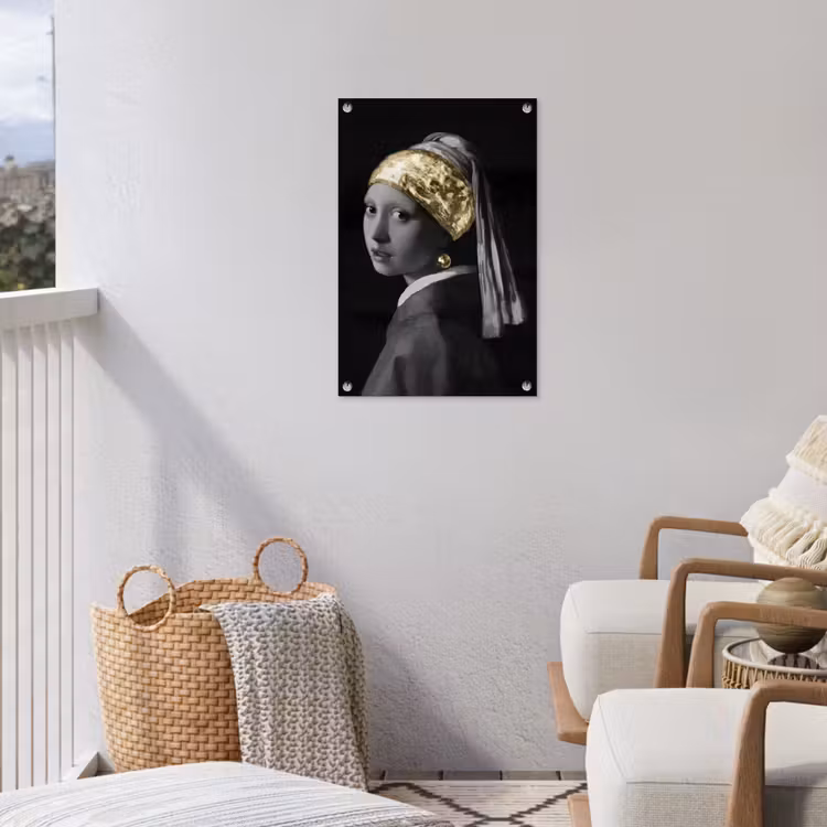 Meisje met de parel - Johannes Vermeer - Goud tuinposter los doek klein -sfeer8