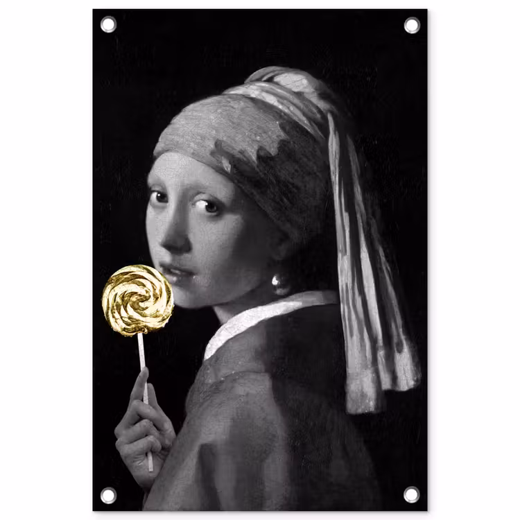 Meisje met de parel - Johannes Vermeer - Lolly - Goud tuinposter los doek klein -3d