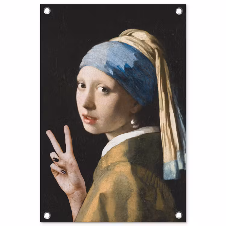 Meisje met de parel - Johannes Vermeer - Peace tuinposter los doek klein -3d