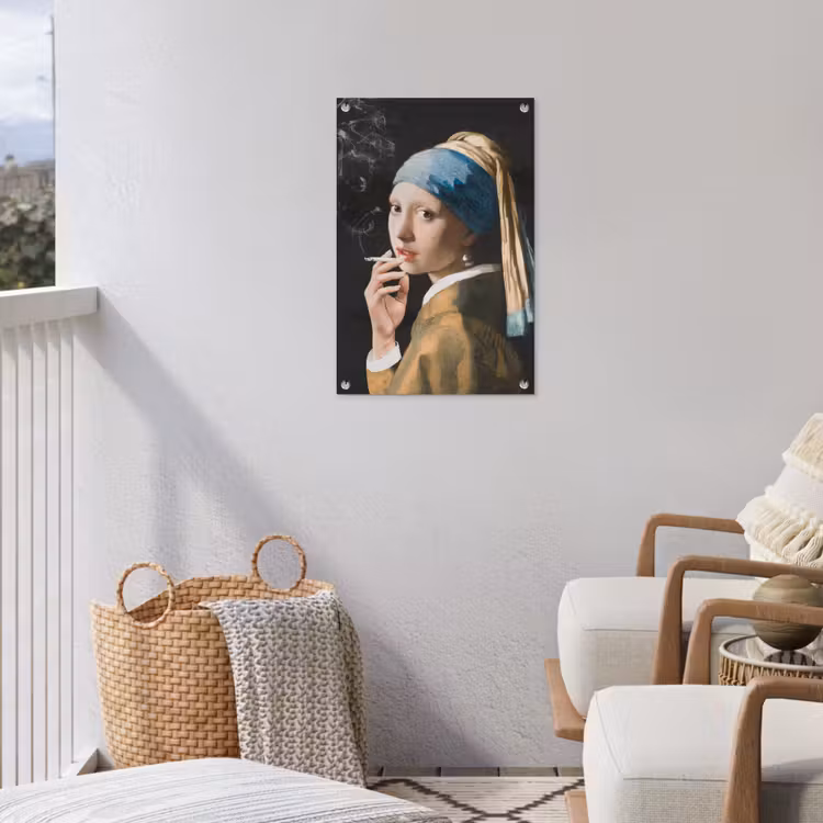 Meisje met de parel - Johannes Vermeer - Sigaretten tuinposter los doek klein -sfeer8