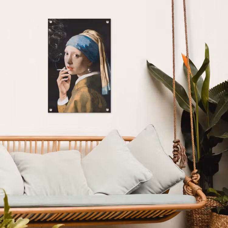 Meisje met de parel - Johannes Vermeer - Sigaretten tuinposter los doek klein -sfeer7