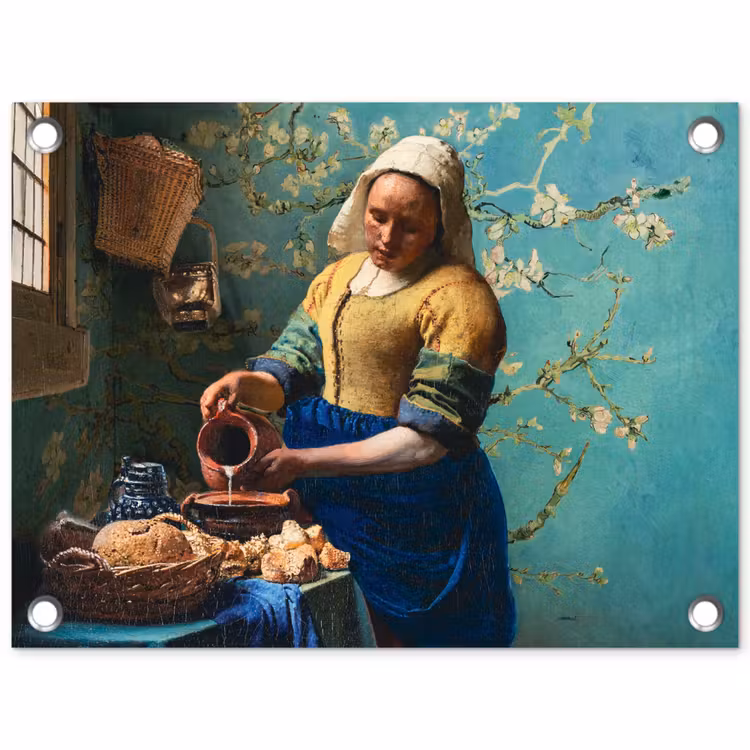 Melkmeisje - Amandelbloesem - Van Gogh - Vermeer - Schilderij - Oude meesters tuinposter los doek klein -3d