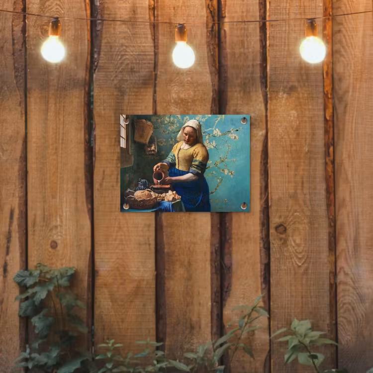 Melkmeisje - Amandelbloesem - Van Gogh - Vermeer - Schilderij - Oude meesters tuinposter los doek klein -sfeer1