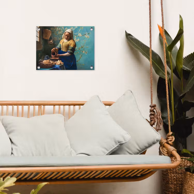 Melkmeisje - Amandelbloesem - Van Gogh - Vermeer - Schilderij - Oude meesters tuinposter los doek klein -sfeer7