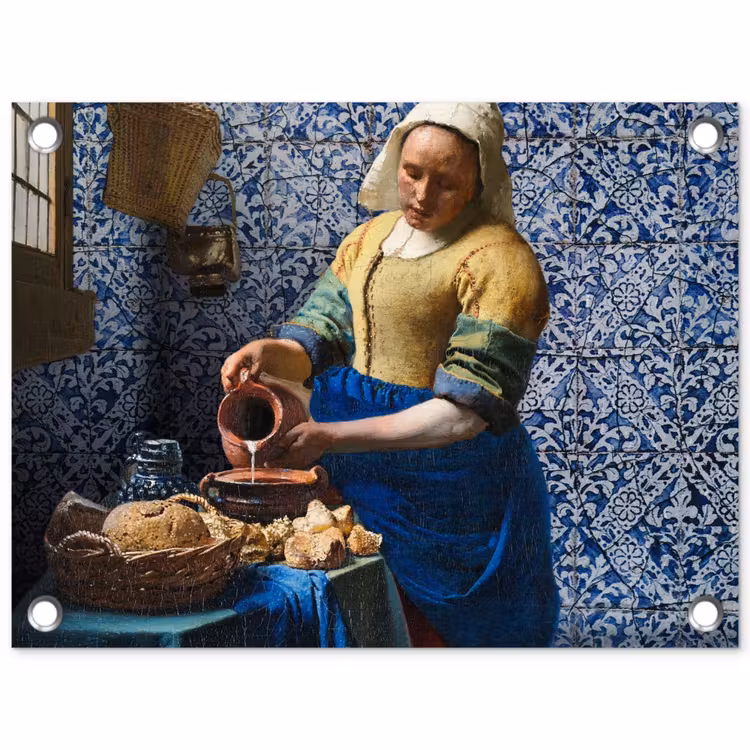 Melkmeisje - Delfts Blauw - Vermeer - Schilderij - Oude meesters tuinposter los doek klein -3d