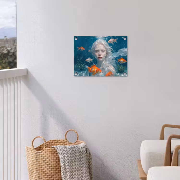 Mens - Onderwater - Vis - Modern - Blauw tuinposter los doek klein -sfeer8
