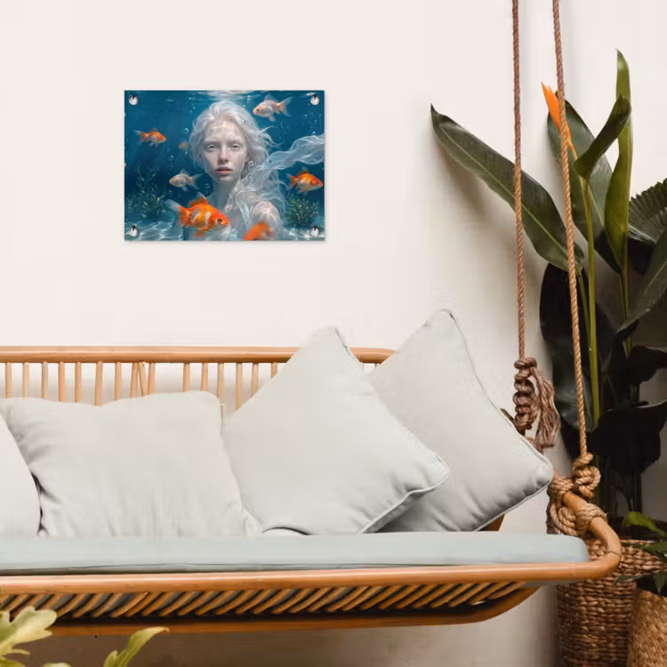 Mens - Onderwater - Vis - Modern - Blauw tuinposter los doek klein -sfeer7