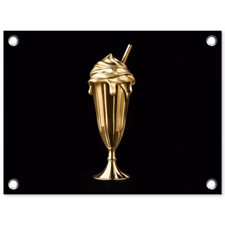 Milkshake - Goud - Drinken - Zwart tuinposter los doek klein -3d