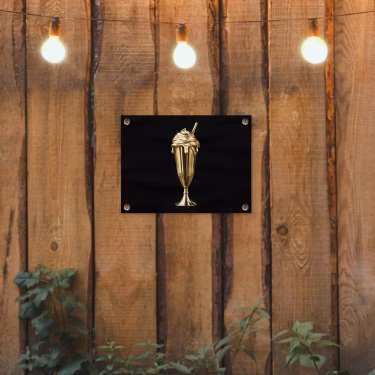 Milkshake - Goud - Drinken - Zwart tuinposter los doek klein -sfeer1