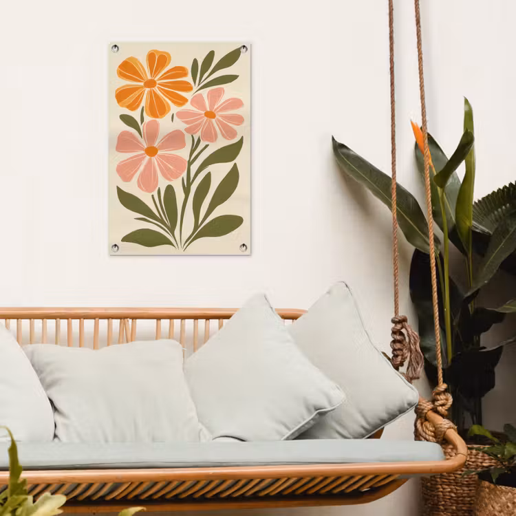 Minimalistisch - Bloemen - Bladeren - Roze tuinposter los doek klein -sfeer7
