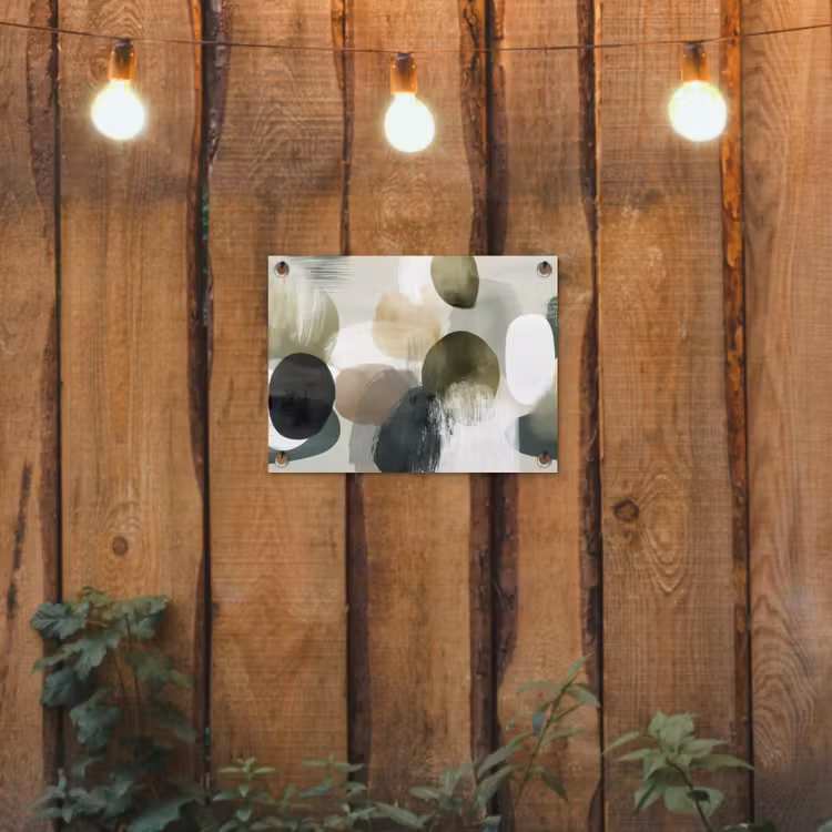 Minimalistisch - Cirkels - Penseelstreken - Beige tuinposter los doek klein -sfeer1