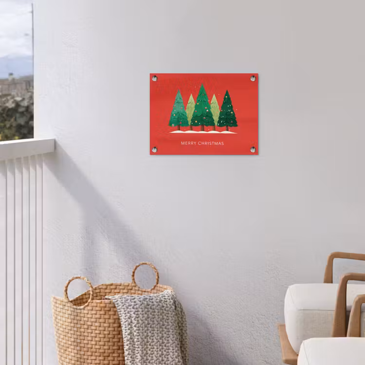 Minimalistisch - Kerstbomen - Rood - Sneeuw tuinposter los doek klein -sfeer8
