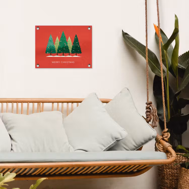 Minimalistisch - Kerstbomen - Rood - Sneeuw tuinposter los doek klein -sfeer7