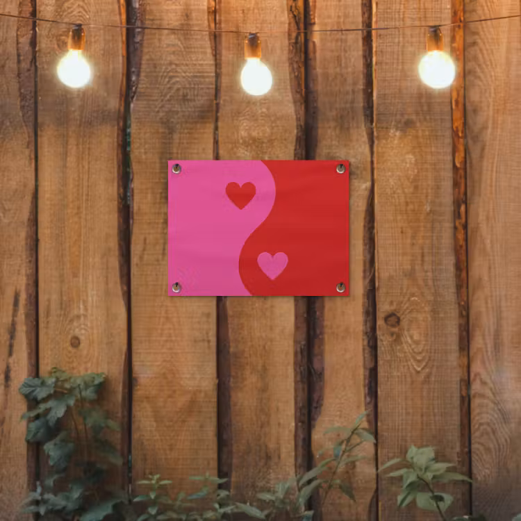 Minimalistisch - Rood - Roze - Hartjes tuinposter los doek klein -sfeer1