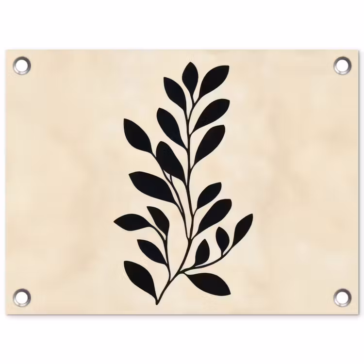 Minimalistisch - Tak - Bladeren - Zwart tuinposter los doek klein -3d