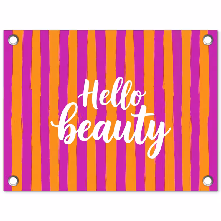 Modern - Hello - Oranje tuinposter los doek klein -3d
