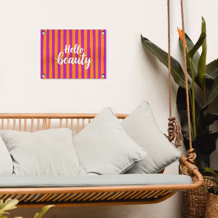Modern - Hello - Oranje tuinposter los doek klein -sfeer7