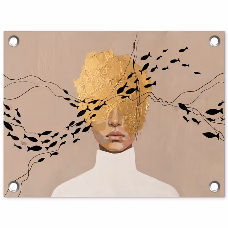 Modern - Vrouw - Goud tuinposter los doek klein -3d