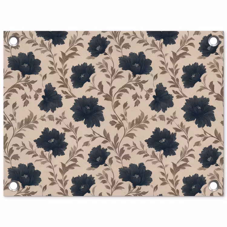 Motief - Bloemen - Zwart - Beige tuinposter los doek klein 239 -3d