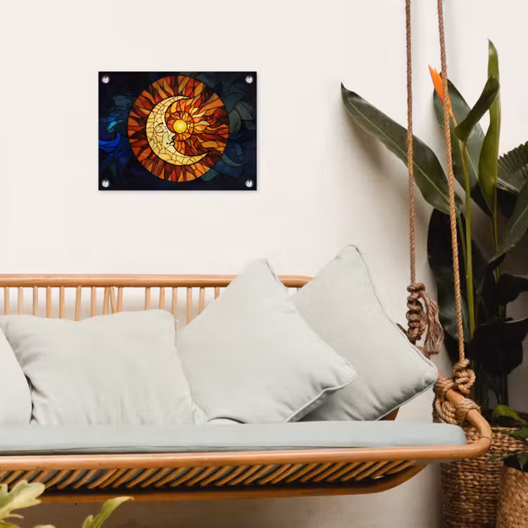 Mozaïek - Glas - Maan - Donkerblauw tuinposter los doek klein -sfeer7