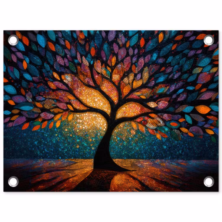 Mozaïek - Kleurrijk - Boom - Takken tuinposter los doek klein -3d