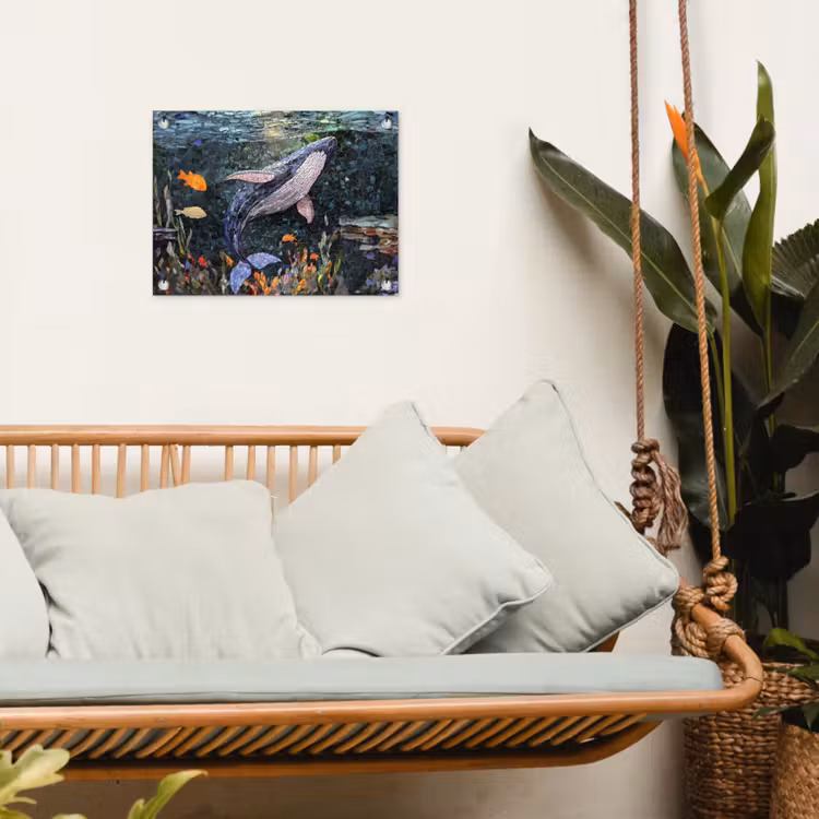 Mozaïek - Walvis - Koraal - Water tuinposter los doek klein -sfeer7