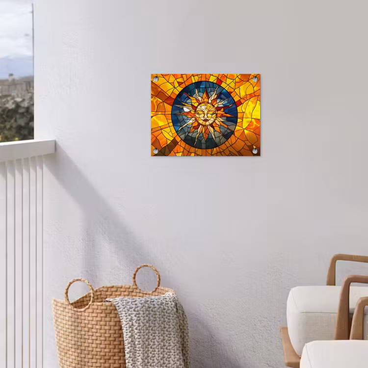 Mozaïek - Zon - Geel - Cirkel tuinposter los doek klein -sfeer8