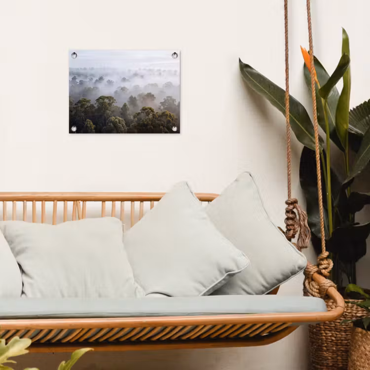 Natuur - Mist - Bos - Ochtend - Goud tuinposter los doek klein -sfeer7