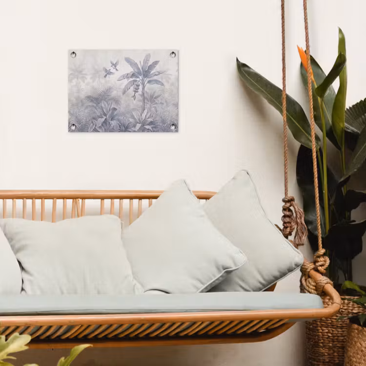 Natuur - Vogel - Jungle - Illustratie - Blauw tuinposter los doek klein -sfeer7
