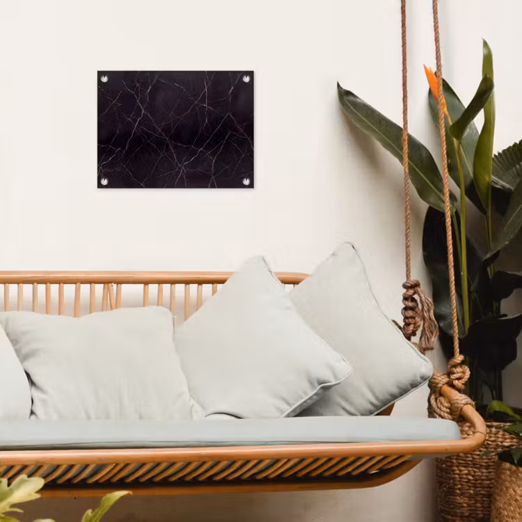 Natuursteen - Marmerpatroon - Abstract - Modern - Zwart - Goud tuinposter los doek klein -sfeer7