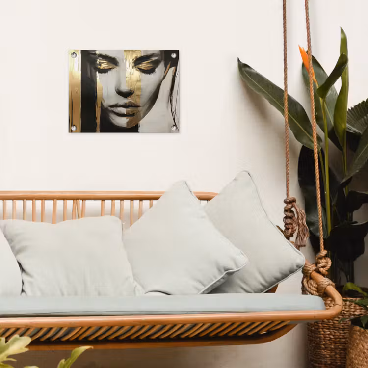 Ogen - Gezicht - Goud - Strepen tuinposter los doek klein -sfeer7