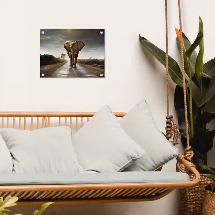 Olifant - Weg - Dieren - Zonsondergang - Landschap tuinposter los doek klein -sfeer7