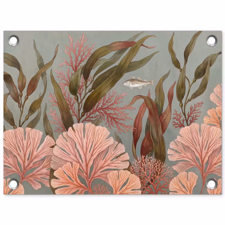 Onderwater - Planten - Vis - Vintage - Groen tuinposter los doek klein -3d