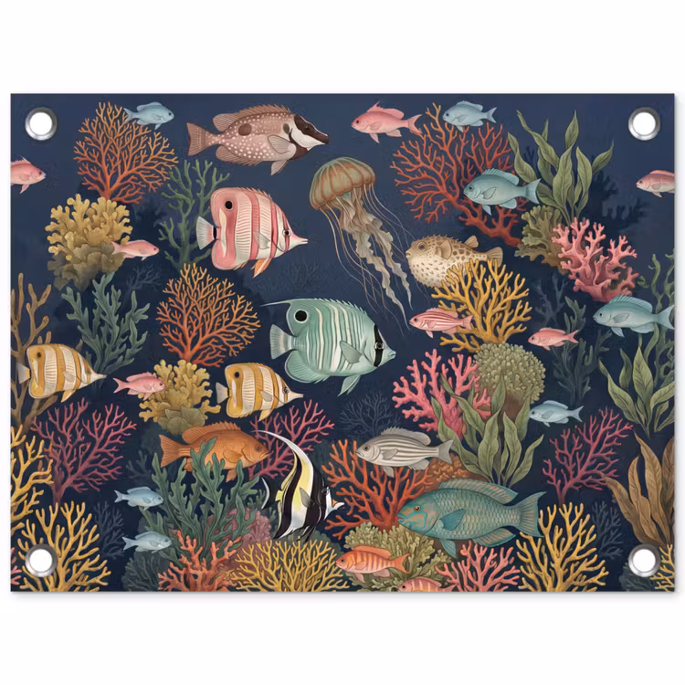 Onderwaterwereld - Vissen - Koraal - Illustratie - Kleurrijk tuinposter los doek klein -3d