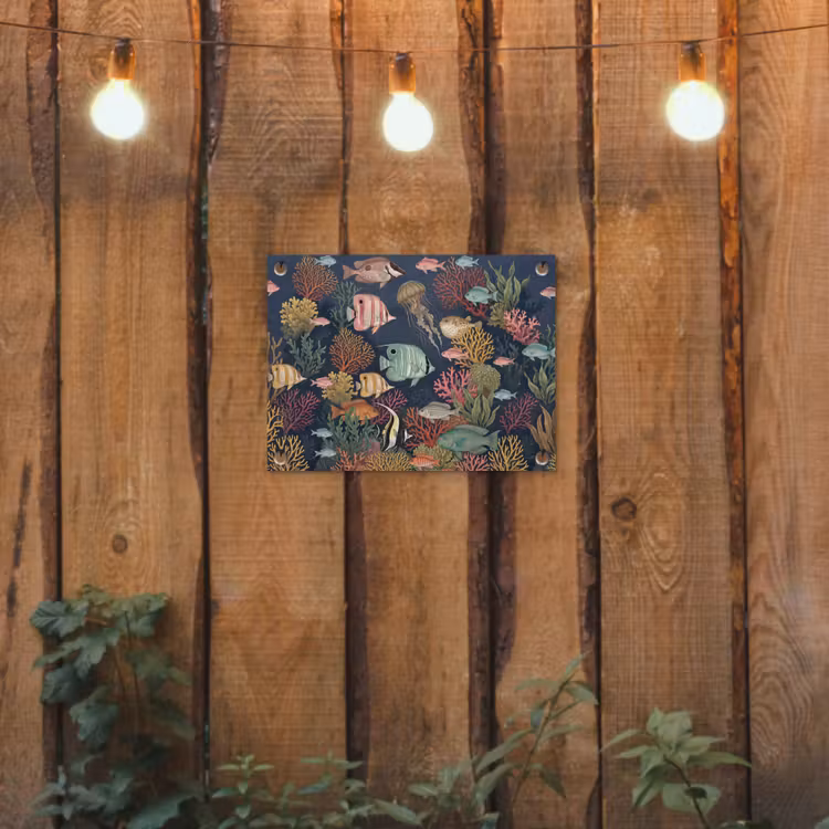 Onderwaterwereld - Vissen - Koraal - Illustratie - Kleurrijk tuinposter los doek klein -sfeer1