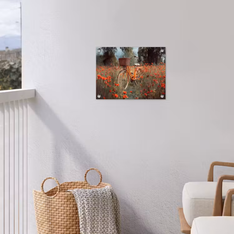 Oranje fiets - Klaprozen - Bomen tuinposter los doek klein -sfeer8