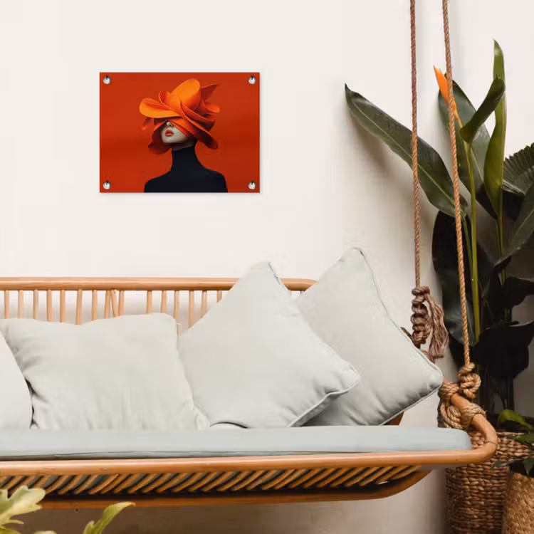 Oranje - Hoed - Vrouw tuinposter los doek klein -sfeer7
