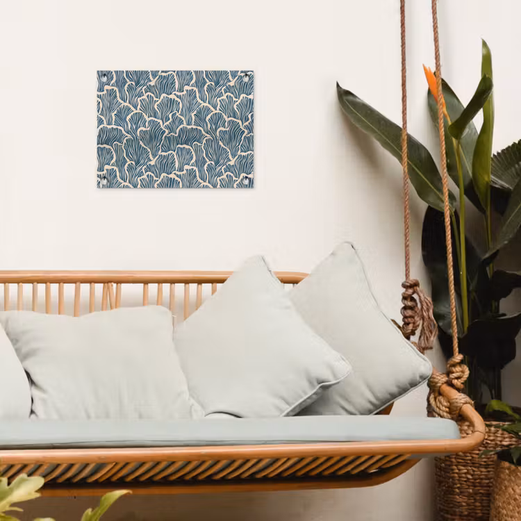 Organisch - Blauw - Crème - Schelpen tuinposter los doek klein 239 -sfeer7