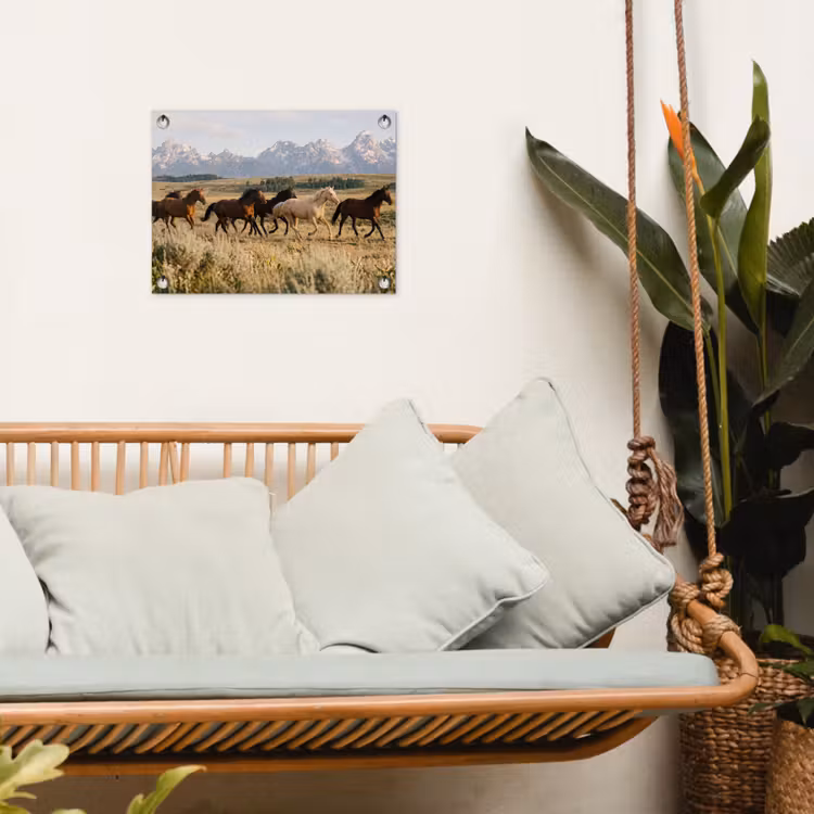 Paarden - Kudde - Bergen - Vrijheid - Wild tuinposter los doek klein -sfeer7