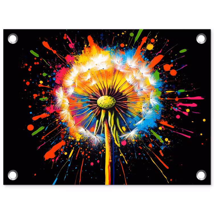 Paardenbloem - Graffiti - Kleurrijk - Bloemen - Natuur tuinposter los doek klein -3d