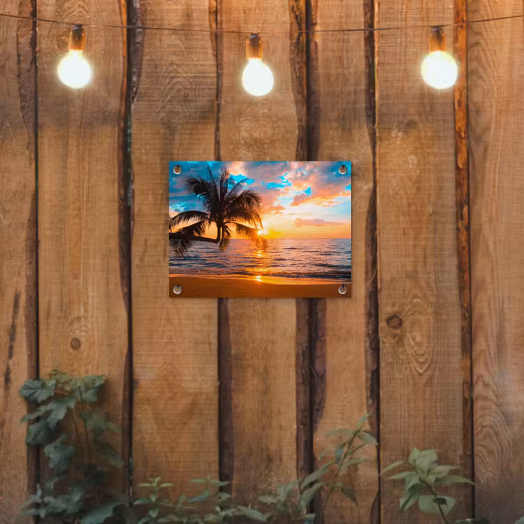 Palm - Zonsondergang - Horizon - Strand - Zee - Tropisch tuinposter los doek klein -sfeer1
